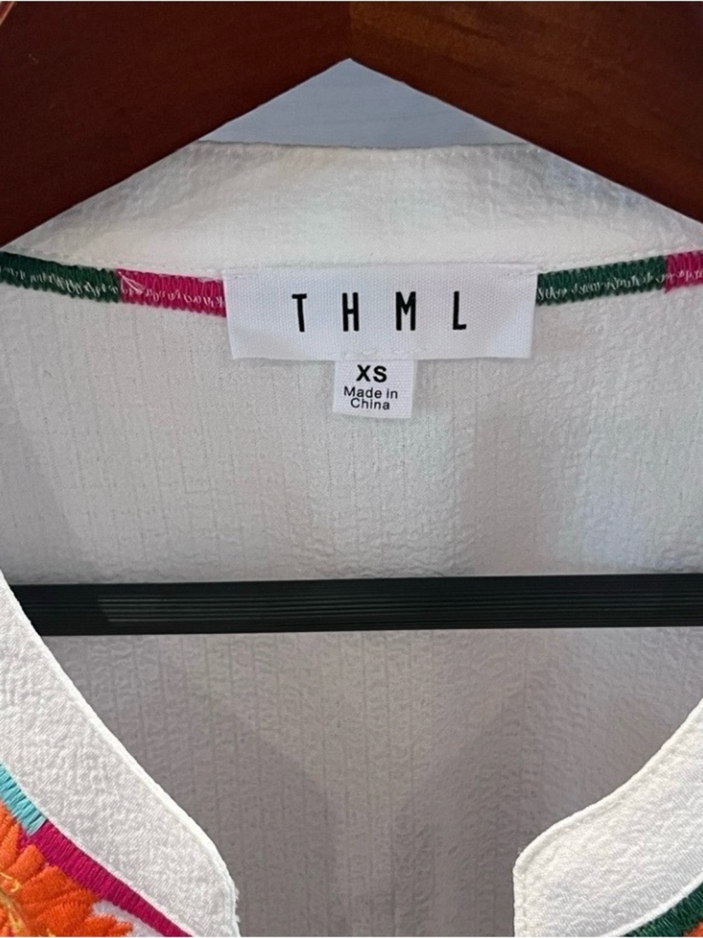 THML White Peasant Top with Pink, Orange & Yellow Floral Embroidery XS - Picture 3 of 4